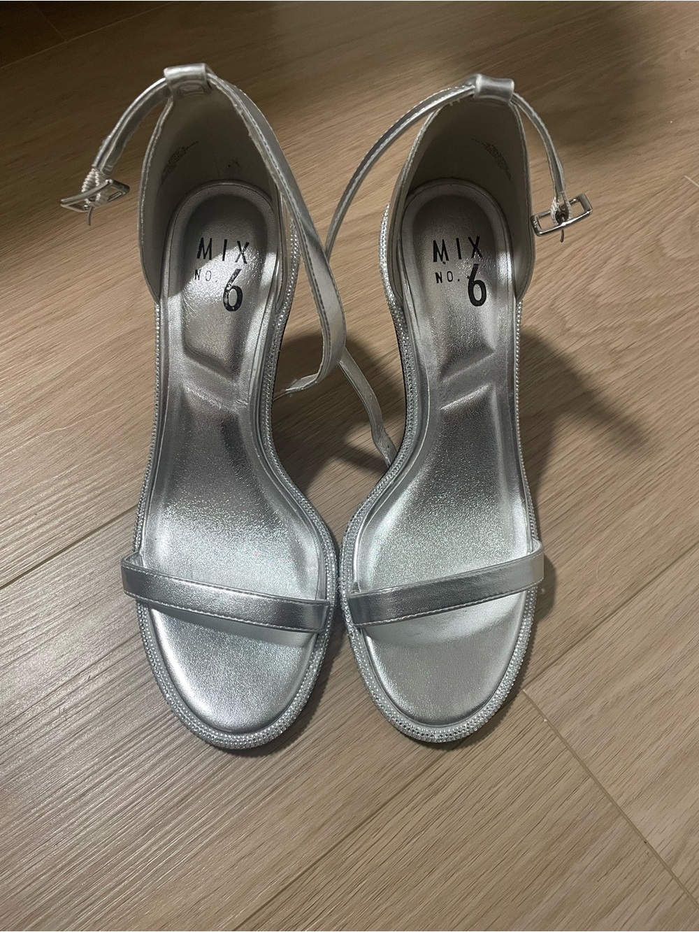 Mix No. 6 Silver Ankle-Strap Open-Toe Heels